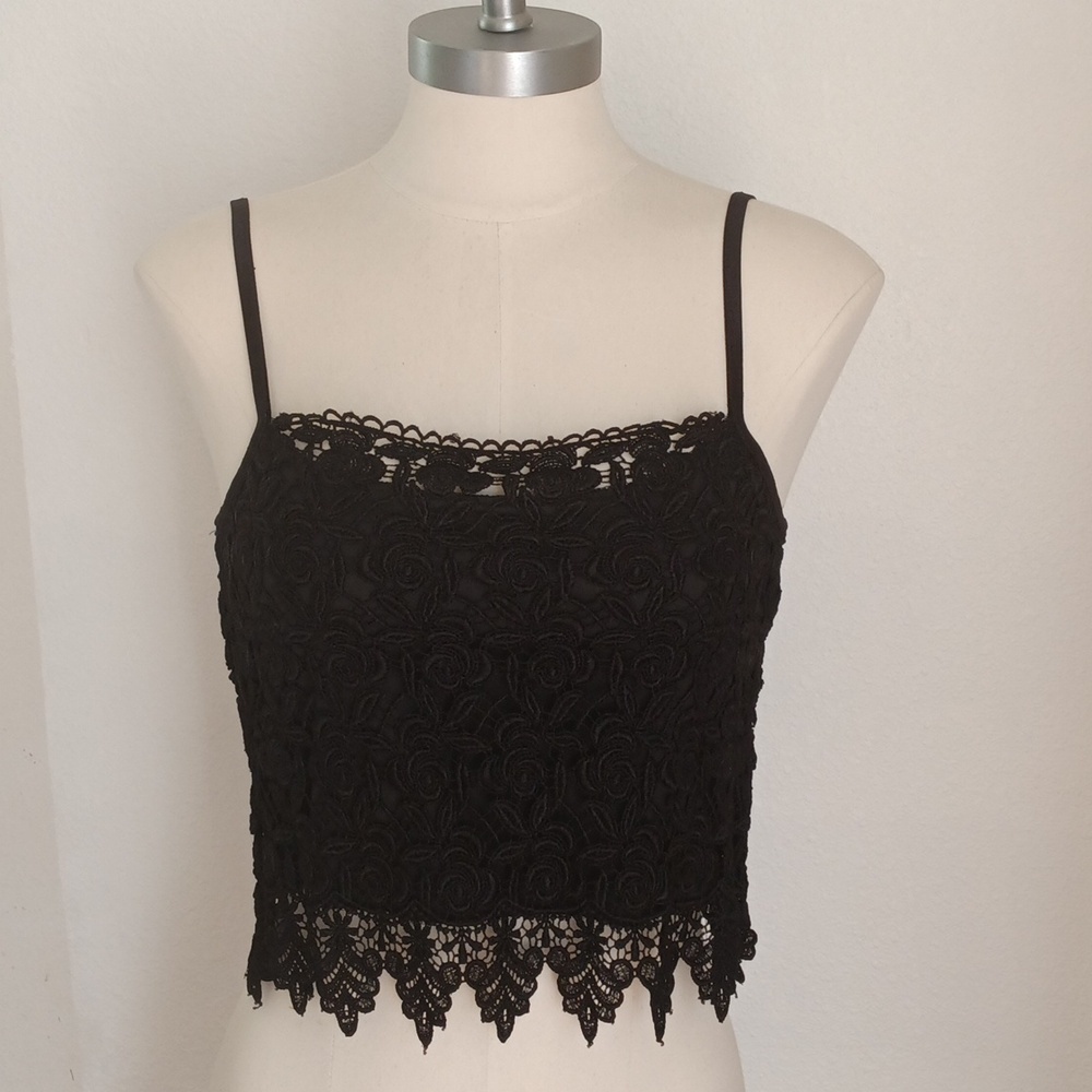Fanny Womens Crochet Lace Cropped Cami Top Dark Romantic Whimsigoth Fairy Y2K